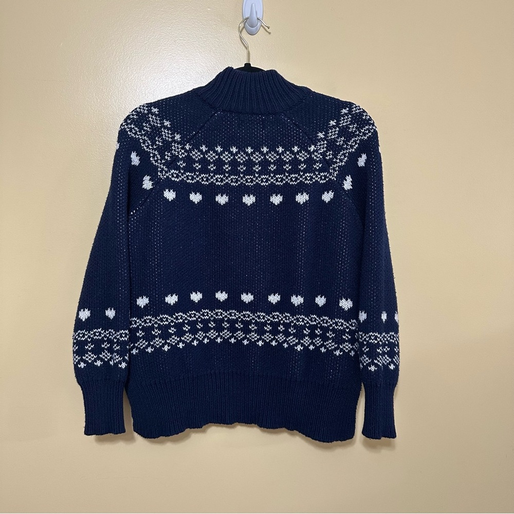 Aerie Festive Vibes Quarter Zip Love Fair Isle Sweater Womens XS Blue - Picture 7 of 7